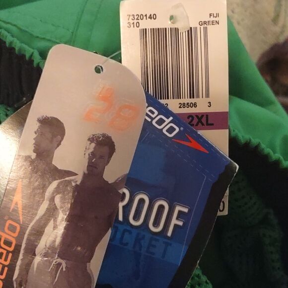 New Speedo Men's‎ Size XXL Green Swim Trunks Drawstring Waist Zippered Pocket - Picture 6 of 8